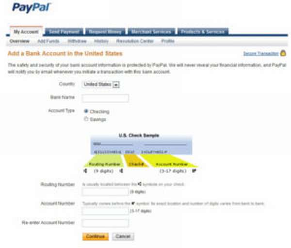 Добавление банковского аккаунта в PayPal