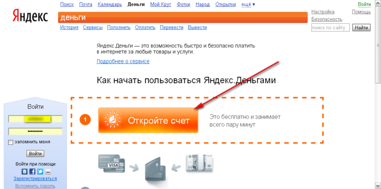 Открыть счет в системе Яндекс Деньги