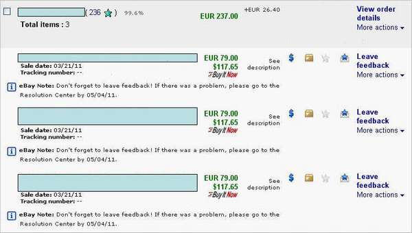 eBay Note - по лотам ценой на 263,40EUR с доставкой - май 2011г