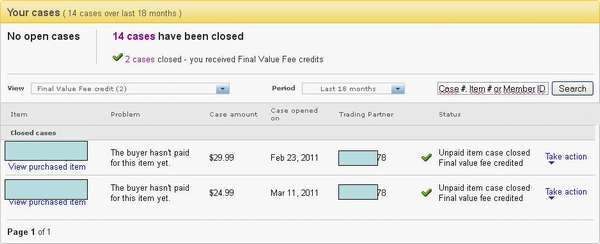 2 cases closed – you received Final Value Fee credits